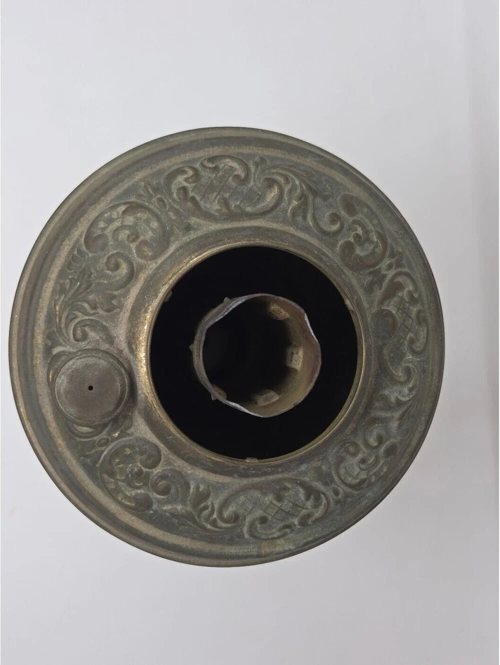 Ornate Metal Electric Lamp Base Embossed Floral Design With Missing Wiring